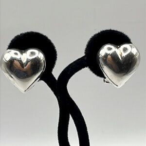 Puffy Heart Sterling Silver Earrings large Vintage Earrings Love Romance